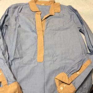 Blue striped blouse with peach accents